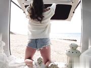 海边沙滩面包车车震